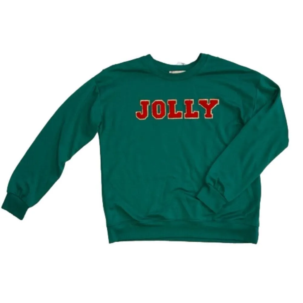 Philosophy Holiday Christmas Sweatshirt Green with Red Appliqué “Jolly” Size S - Image 3