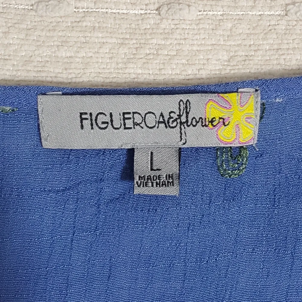 Figueroa & Flower Womens Embroidered Boho Shift Dress Blue Rayon Festival Size L Size L - Image 5