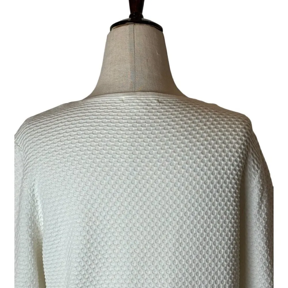 COS Shirt Women Small Ivory‎ Cotton Textured Knit Crew Neck Long Sleeve Top - Image 4