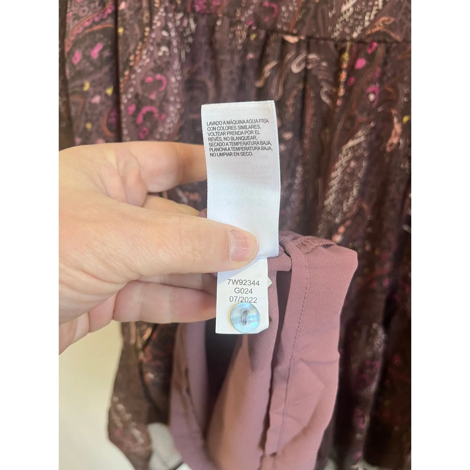 Lucky Brand Brown Paisley Babydoll Dress Boho Long Sleeve Size L - Image 5