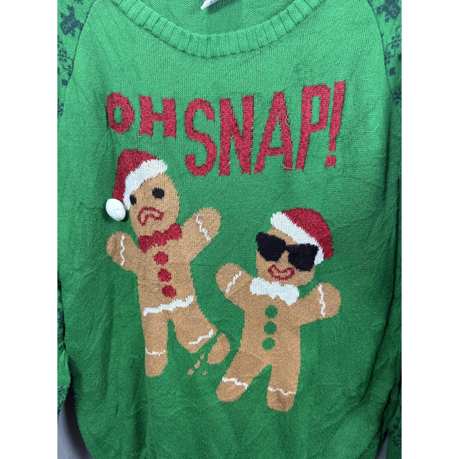 Well Worn  Sweater Womens Large Green Ugly Christmas Oh Snap Gingerbread Pullover - Image 2