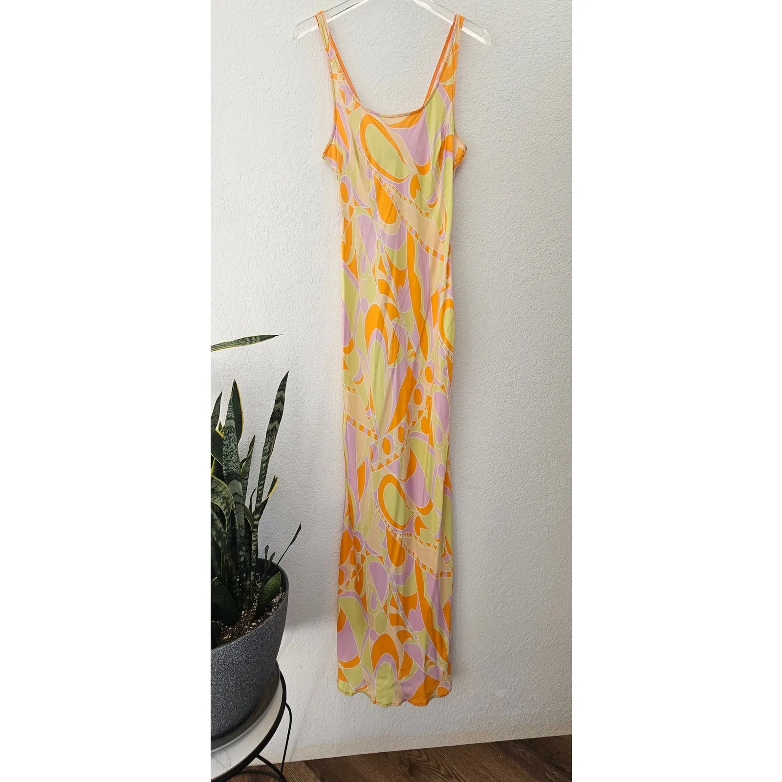 Delfi Collective Donna‎ Multicolor Psychedelic Slip Dress Maxi Size Large Orange - Image 7