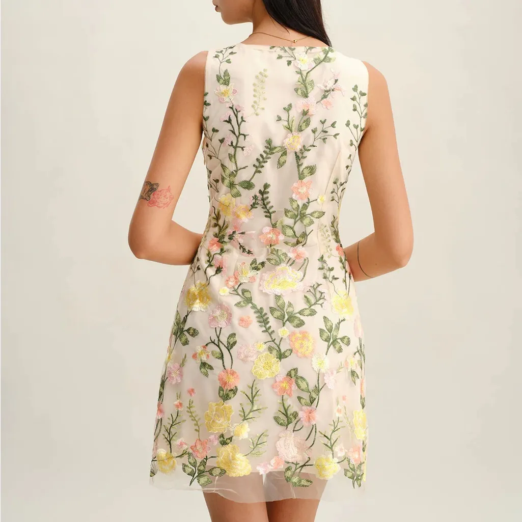 Rihoas Yellow V Neck Floral Sleeveless Mini Dress Size XS - Image 6