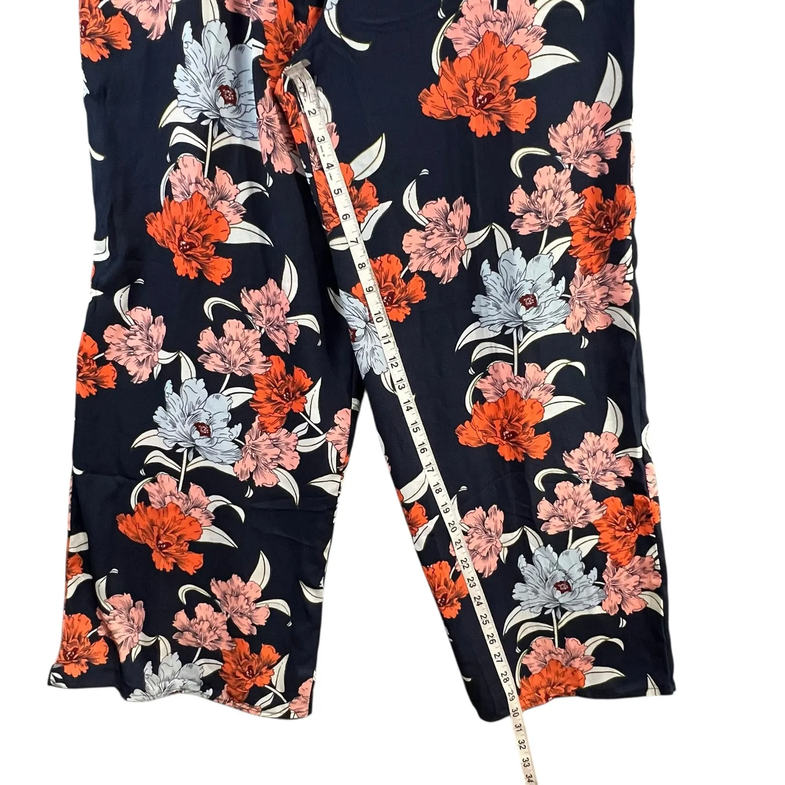 Gypsies & Moondust Jumpsuit XL Navy Blue Floral Lace Up Wide Leg Tropical Boho - Image 10