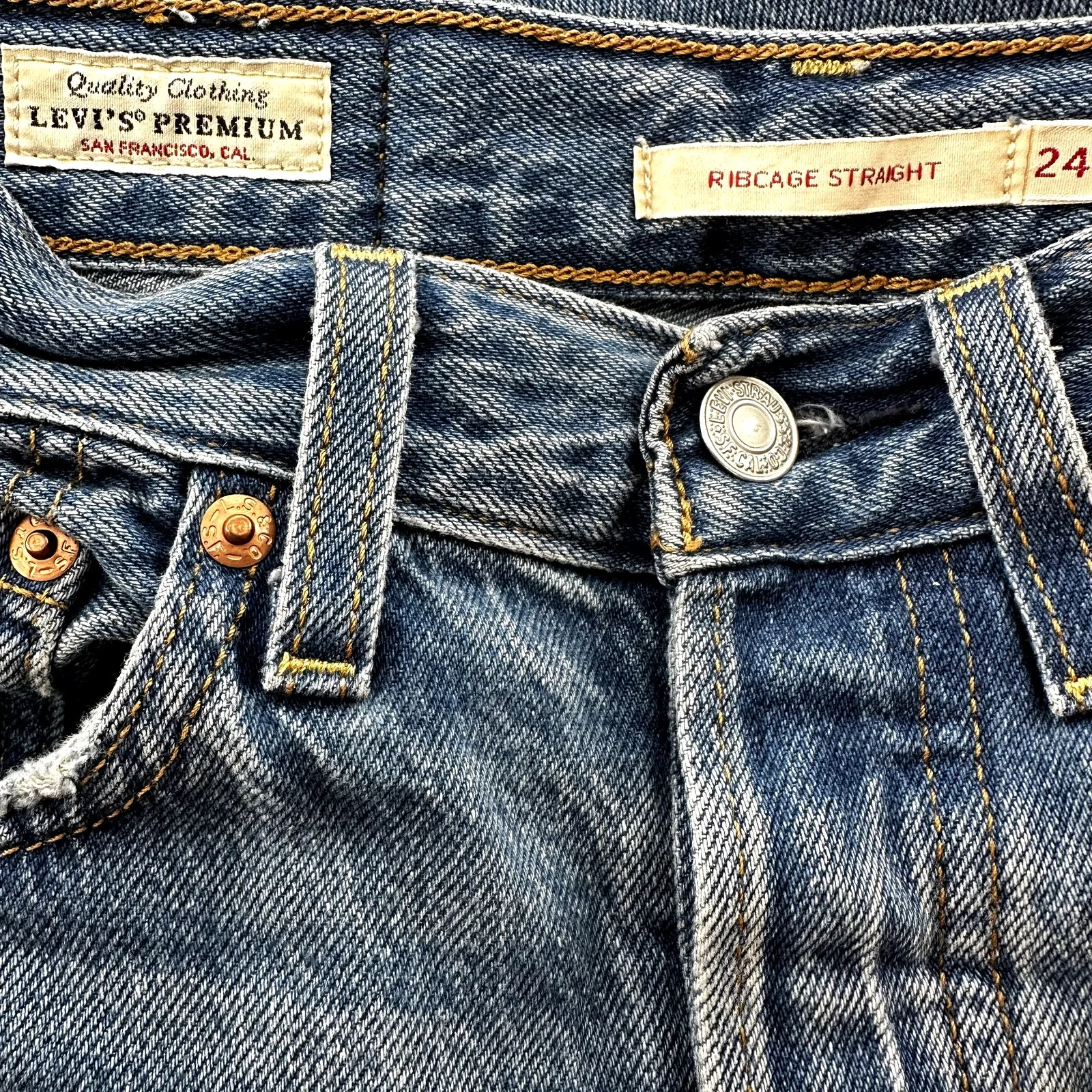 Levi's Premium Ribcage Straight Jeans Ankle High Rise Button At the Ready 24x27 - Image 4