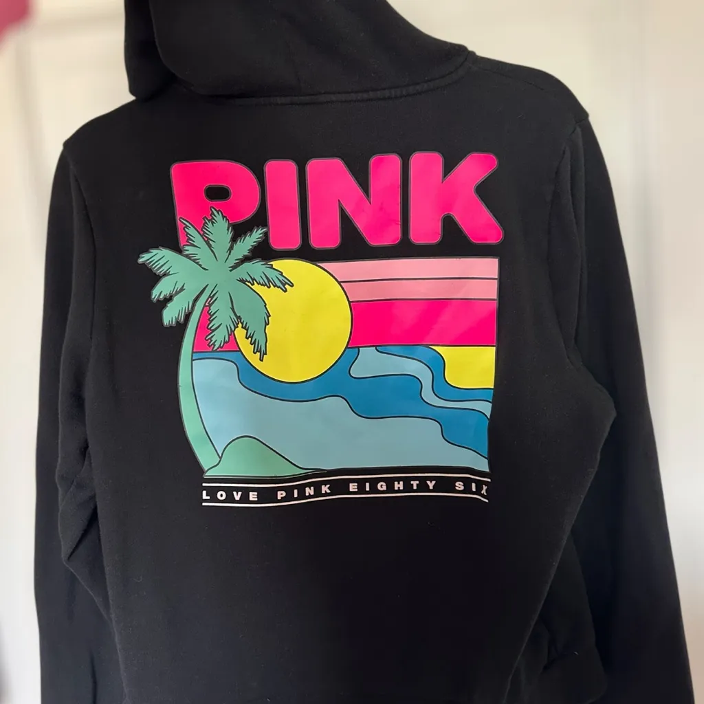 Victoria's Secret PINK Limited Edition Tropical Black Hoodie Large - Image 2