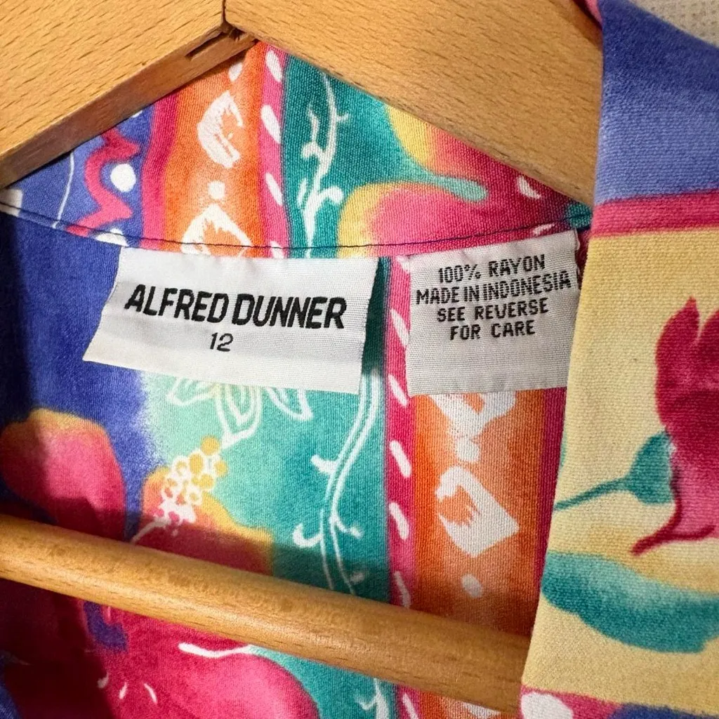 Vintage 90s Alfred Dunner Hawaiian hibiscus short sleeve button down shirt 12 Pink - Image 5