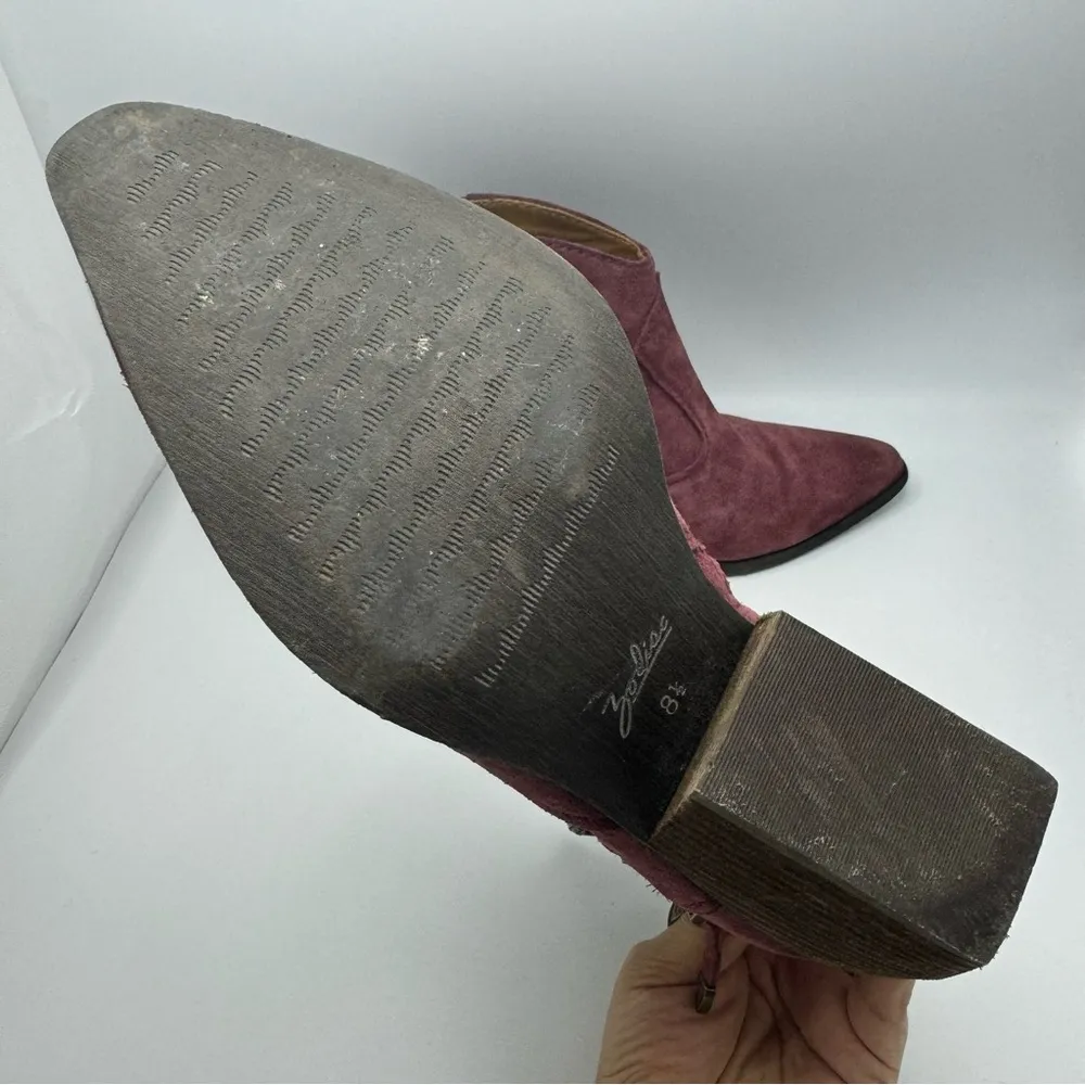 Zodiac Dacey Western Suede Leather Ankle Booties Size 8.5 Shoes Maroon - Image 7