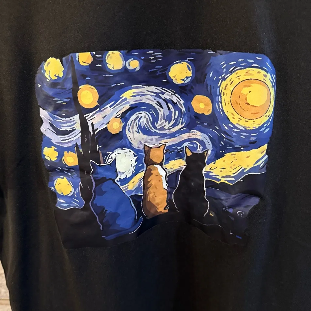 Black Starry Night Cat Graphic T - Image 2