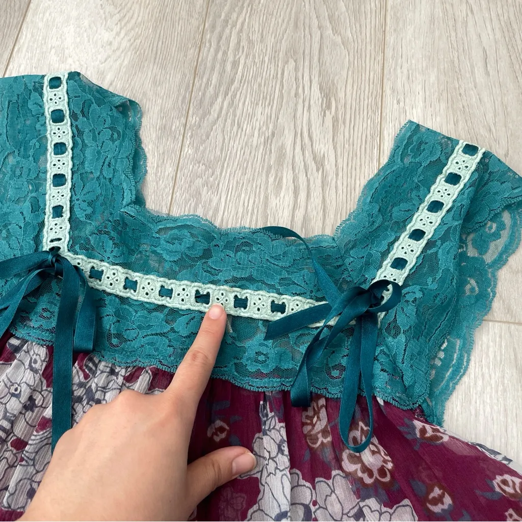 Free People Top silk floral ribbon sleeveless womens Purple (small) fairy grunge - Image 5