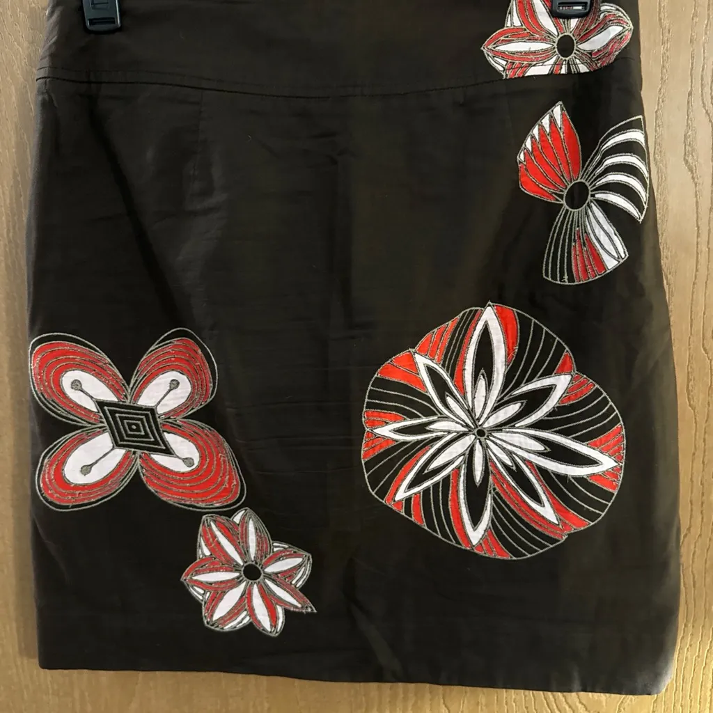 Etcetera Women's Brown Cotton Skirt With Floral Embroidery Size 12 - Image 4