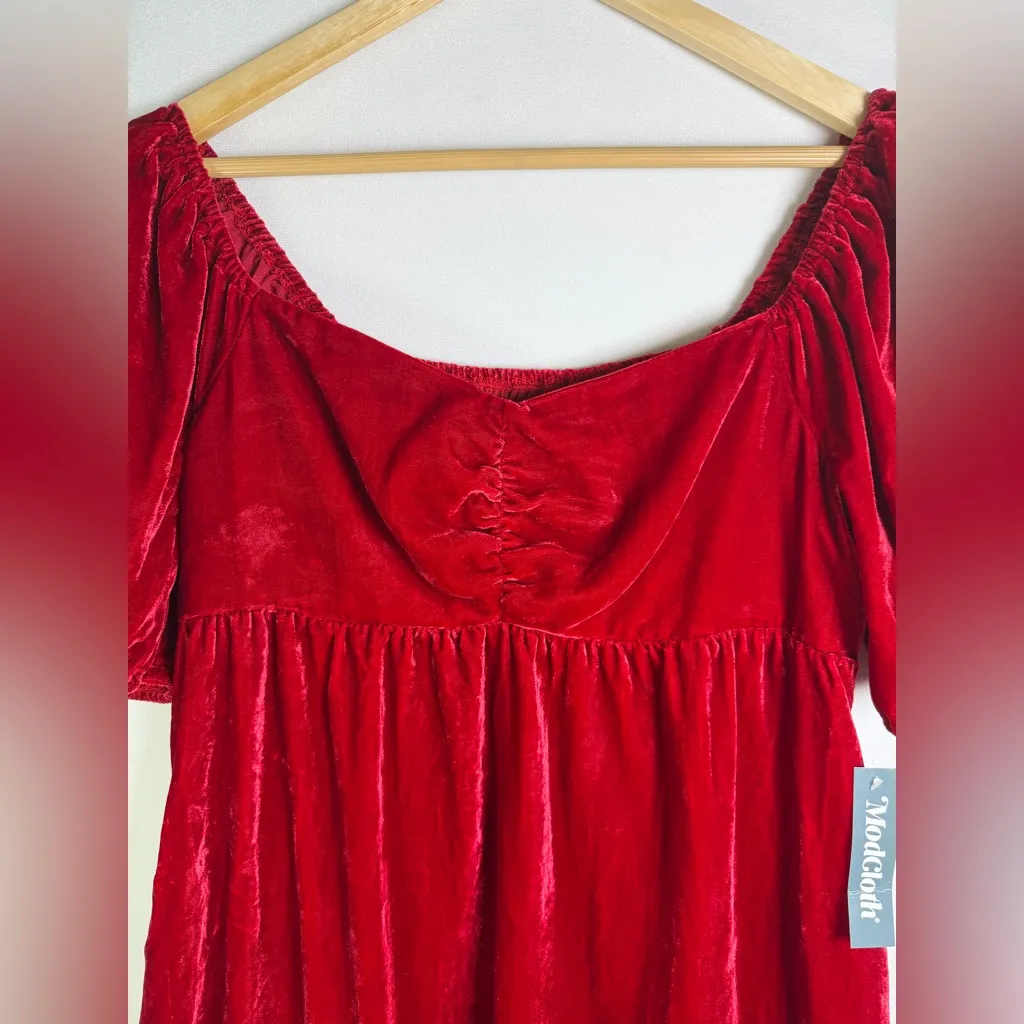 Modcloth Rich Red Velvet Mini Dress - Image 5