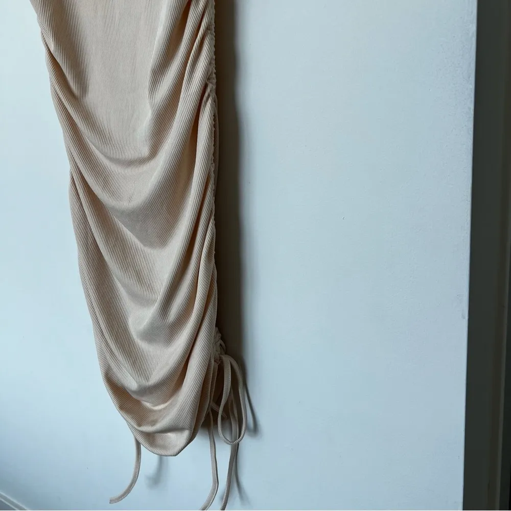 Women's Sleeveless Bodycon Mini Knit Ruched Stretch Side Drawstring Tank Dress L Tan Size L - Image 6