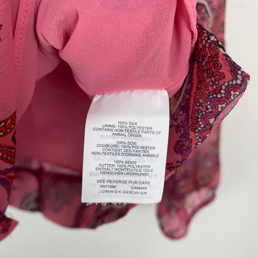 J. Crew Woman's Sz 4 Pink Paisley‎ Printed Ruffle Front Silk Blouse Top - Image 7