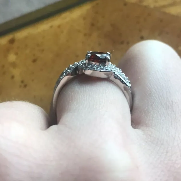 Natural Cherry Citrine Sterling Silver Ring Set Size 7 - Image 3