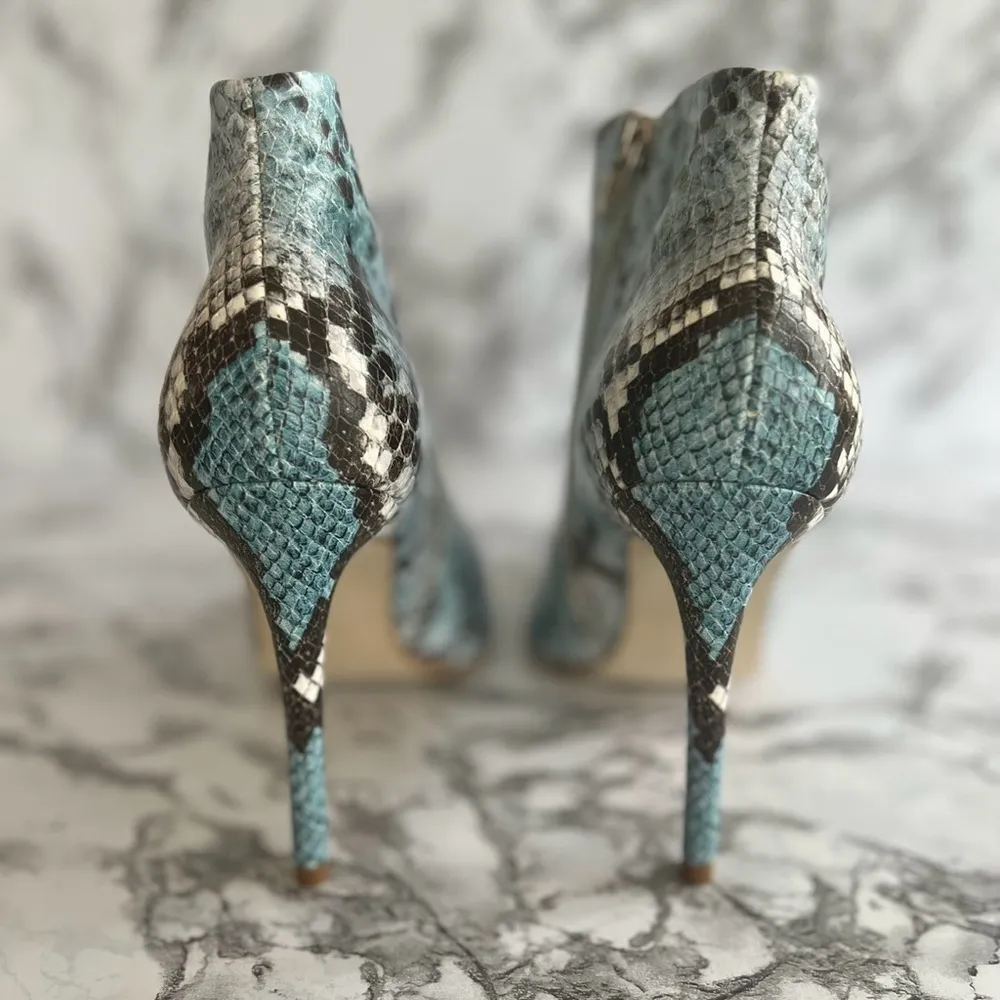 Steve Madden Decoy Booties Heels Snakeskin Print Blue 6 Cocktail Party Glam Mod - Image 8
