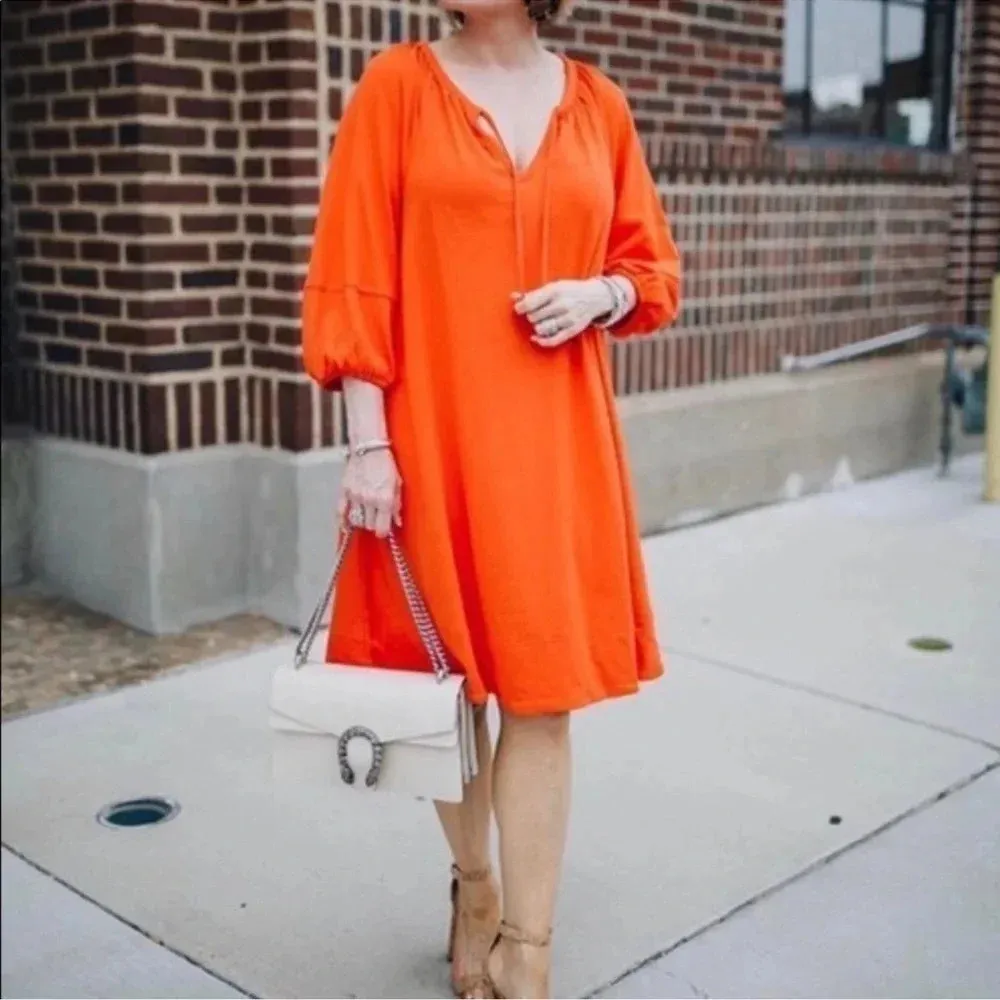 Anthropologie Anais Bright Orange Knit Cotton Tunic A-Line Dress Size Medium M - Image 4