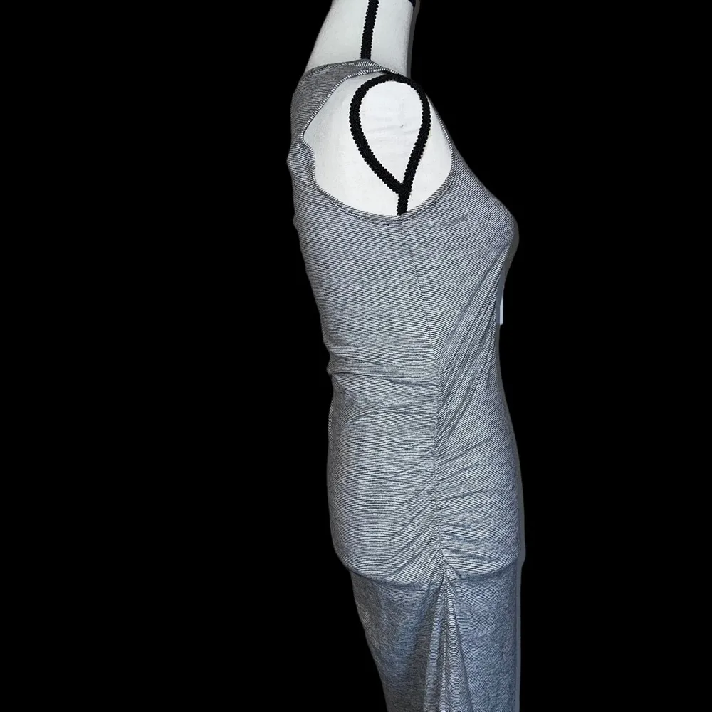 Athleta  Micro Striped Henley maxi dress ruched side XXS Stretch slit button down - Image 9