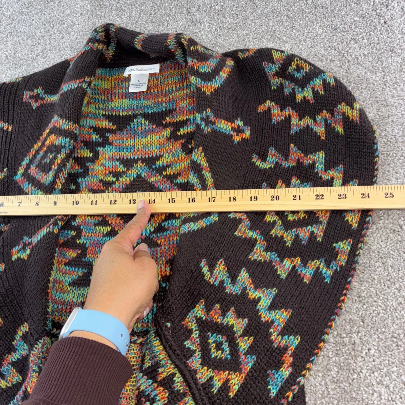 John Paul Richard Women L Brown Aztec Southwestern Open Front Knit Vest Boho Size L - Image 4