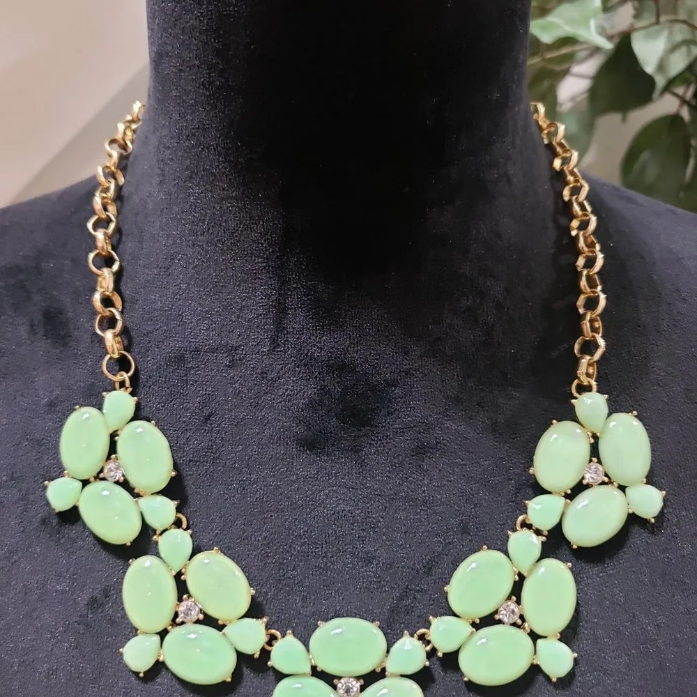 Womens Mint Bib Boho Statement Modern Fashion Gold Necklace Green - Image 2