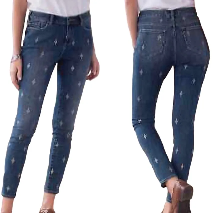 Sundance Primrose Jeans Blue Dark‎ Wash Sequin Details Skinny Leg Mid Rise - Image 9