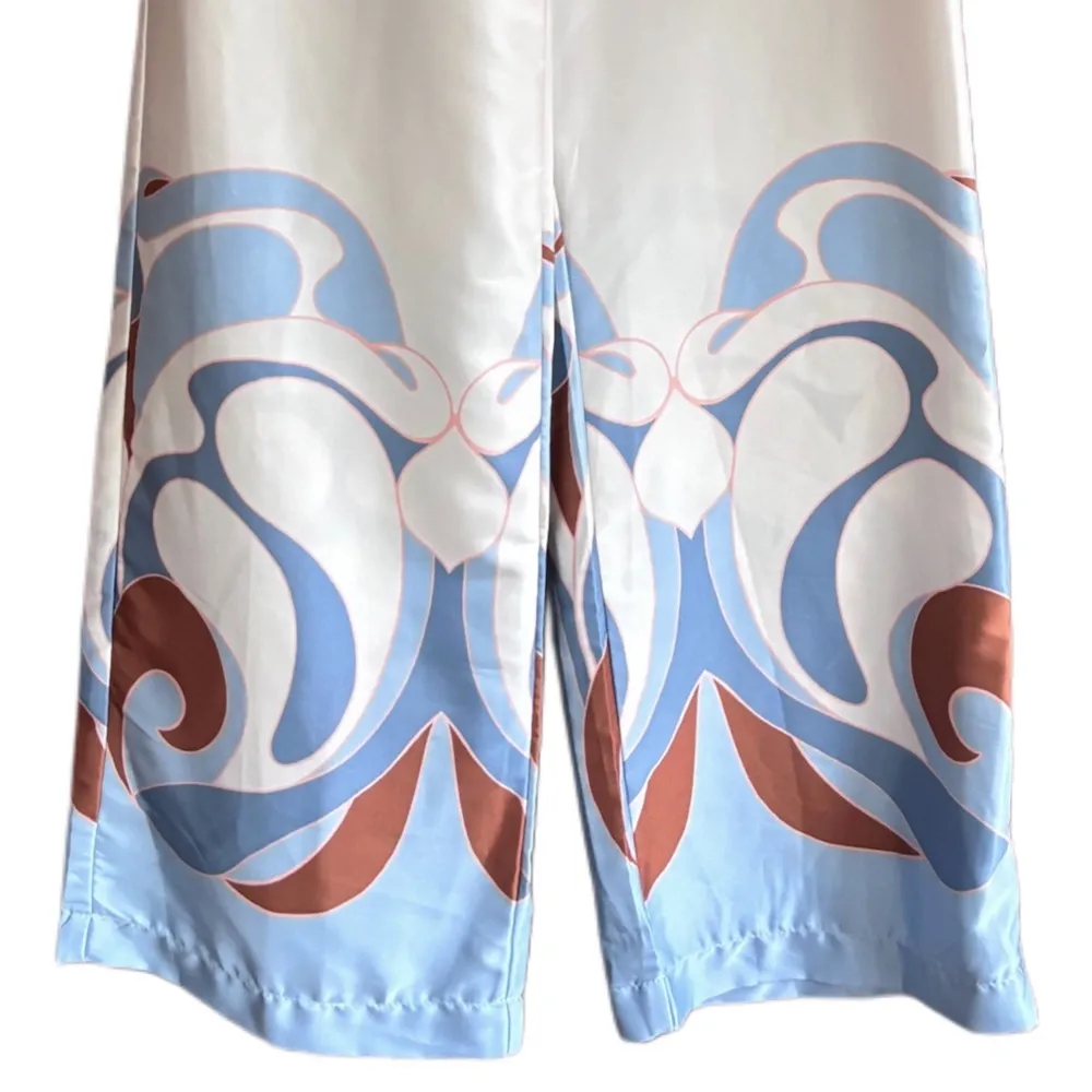 NWT MISA Los Angeles Isara Satin Pant in Ivory The Swans Border Print Size XS - Image 3