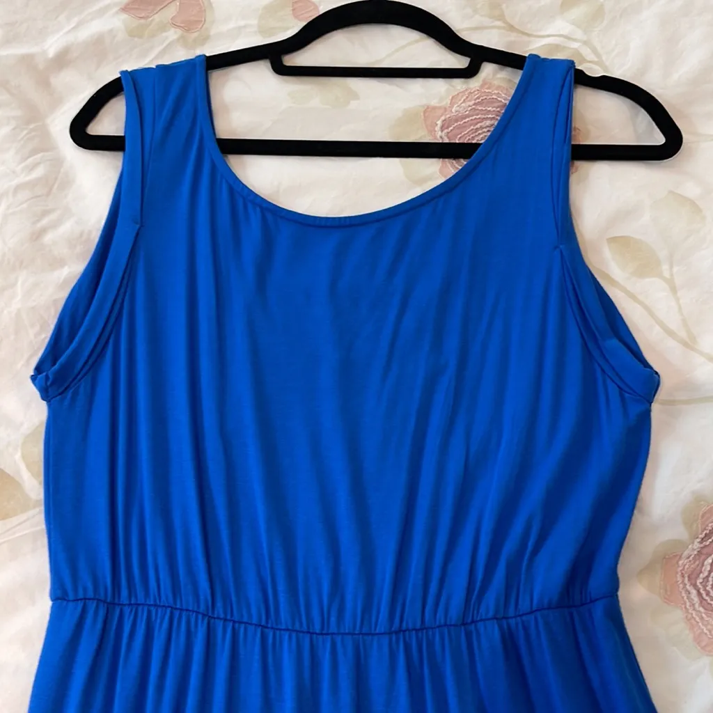 Women Royal blue XS maxi long dress with slit loose fit soft fabric sleeveless - Image 6