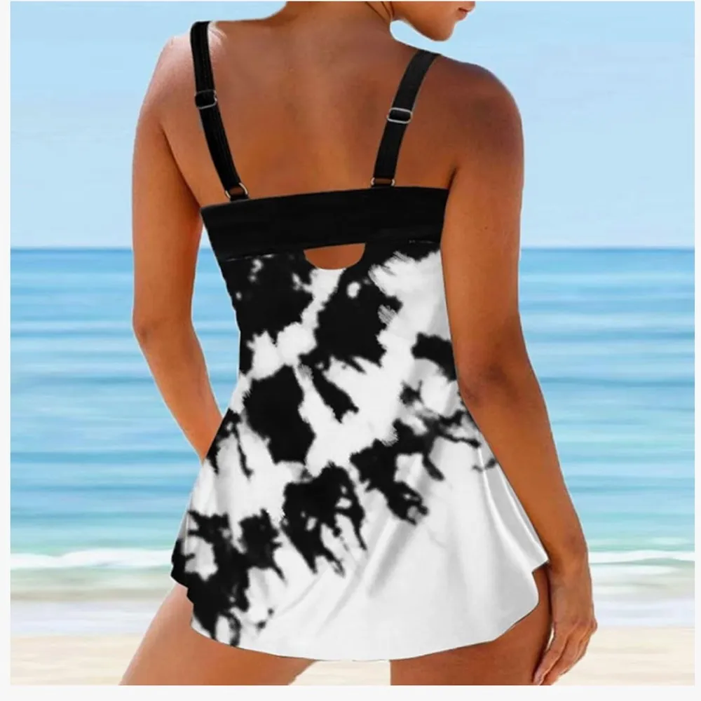 Print Strappy Back Tankini Set Two Piece Swimdress Panty Bathing - Image 2