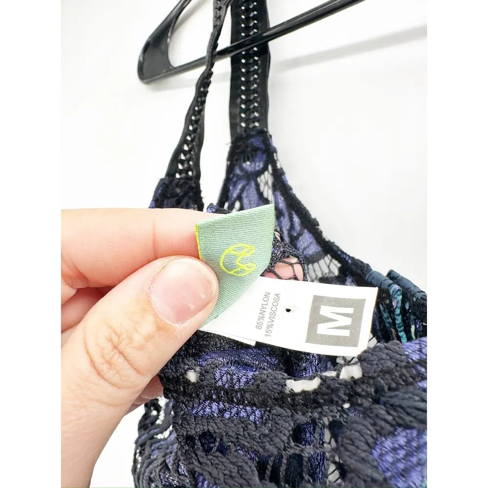 Maaji Blue Sheer Lace Button Front Lace Up Corset Back Swim Coverup Romper Sz M - Image 8