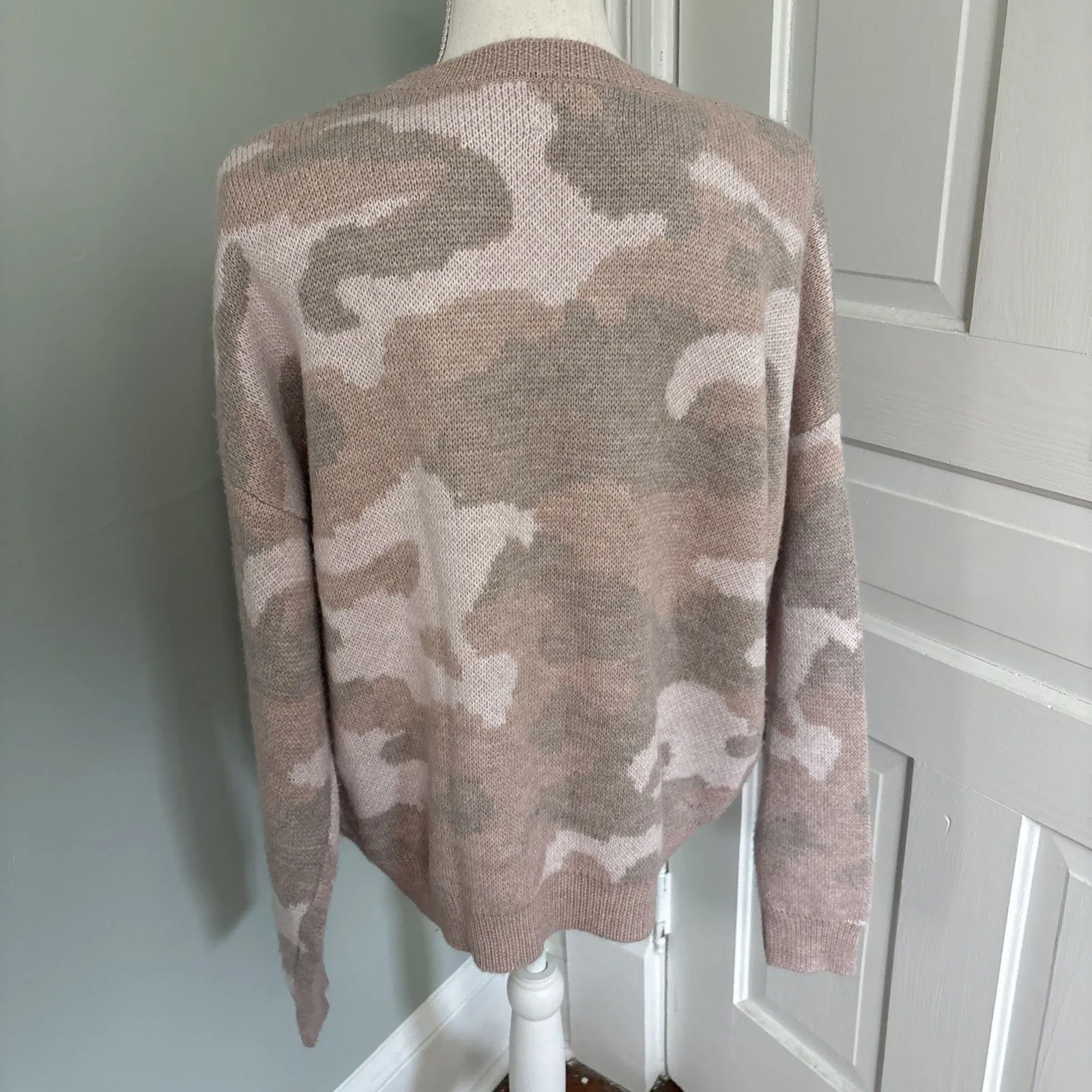 LUCKY BRAND Wool Blend Pink Multi Camo Crew Knit Sweater Womens Size XL - Image 3