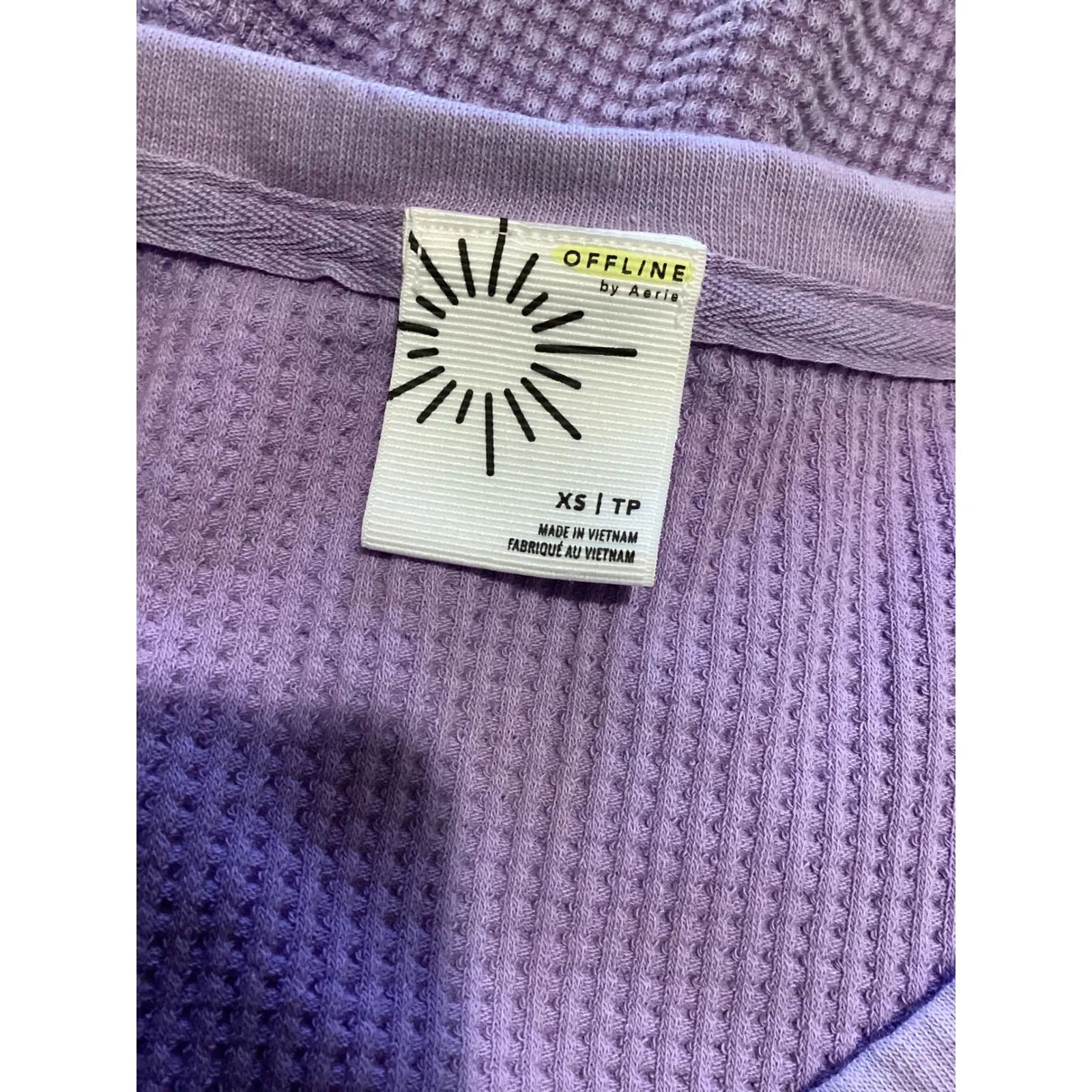 Offline by Aerie Purple Waffle Knit V Neck Long Sleeve Thumbhole Top XS - Image 5