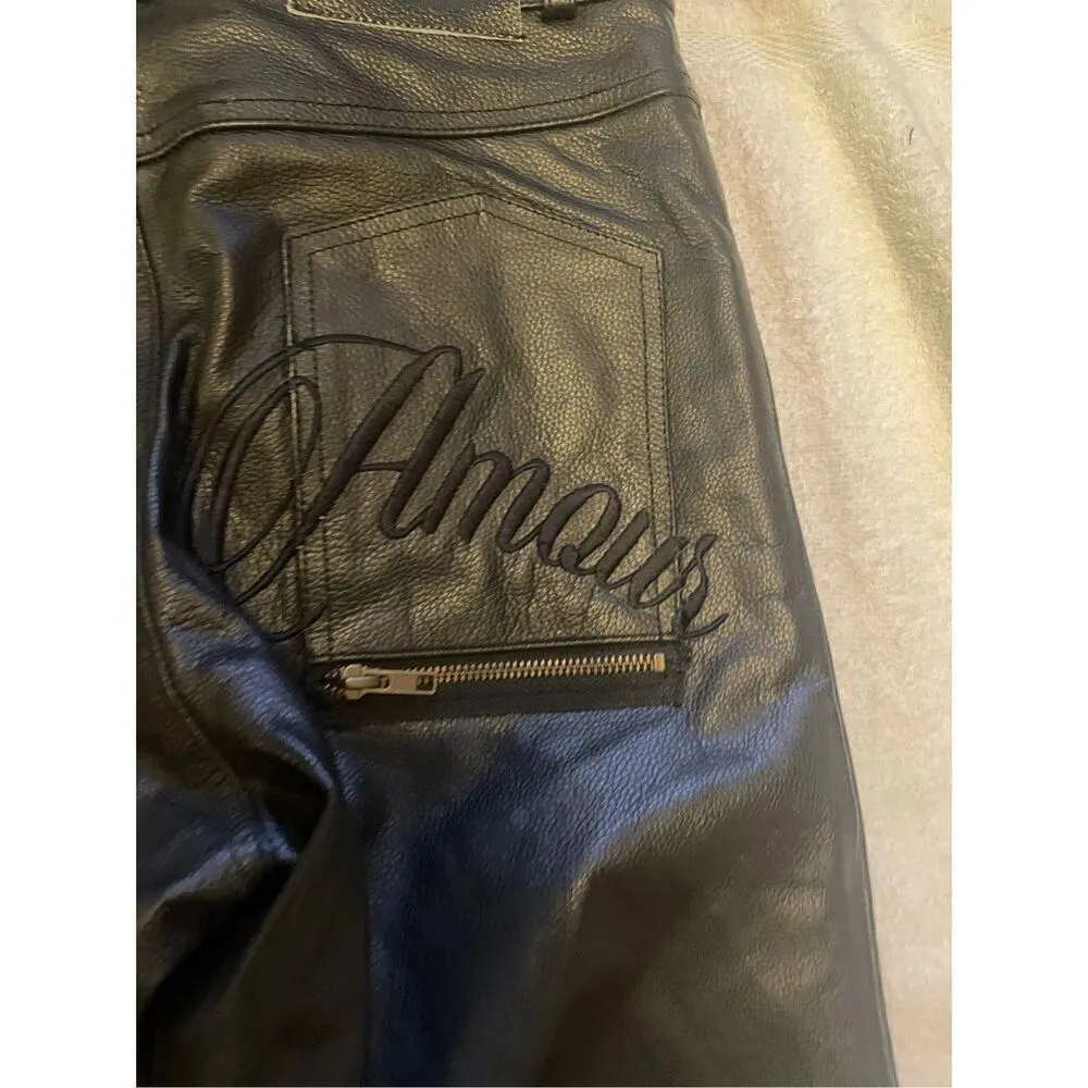 Meign Armour Women’s Heavy Moto Bike Leather Pants Black Size 32 Black - Image 9