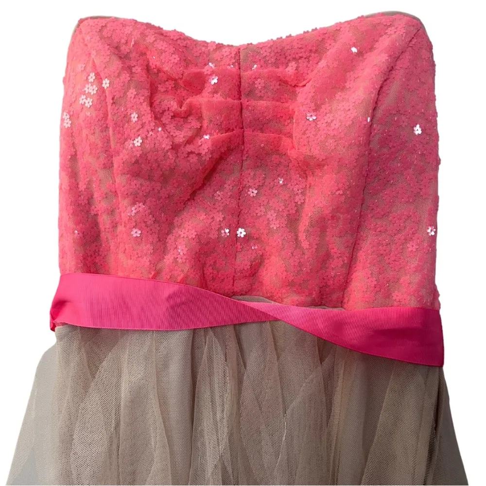 Prom Formal 
 Pink & Tan High Low Evening Strapless Dress Size 3 - Image 4