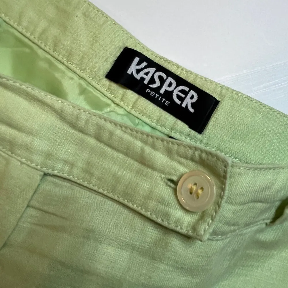 Kasper Green 12 Petite Linen Cotton Lime Pants Lined Office Vacation Beach Size 12P - Image 7