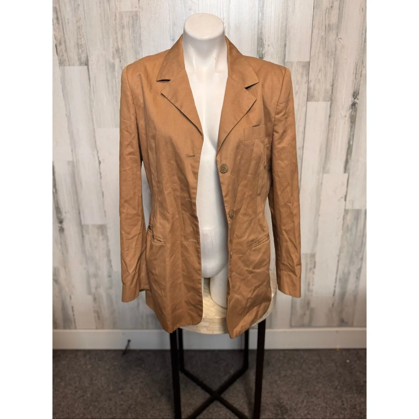 Casual Corner Women’s Longline Blazer Tan Size 10 – 100% Cotton Shell Brown - Image 2