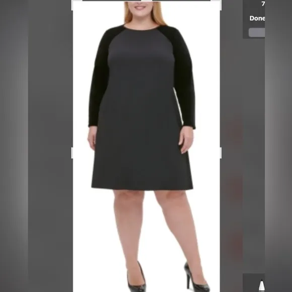 Tommy Hilfiger Size 16W Velvet Sleeve Crewneck Black A-Line Party Cockta… - Image 2