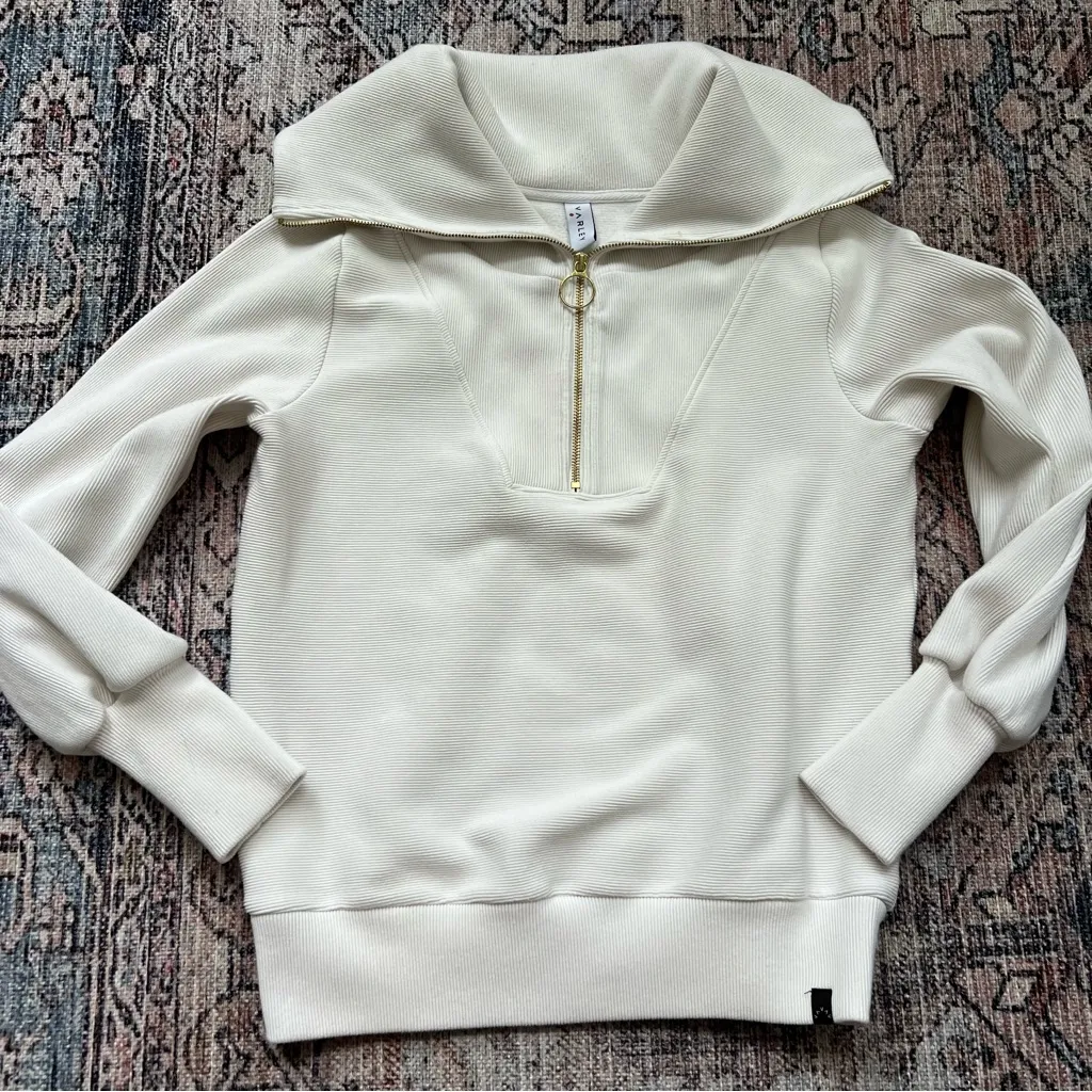 Varley Vine Half Zip Pullover Sweater Jacket Ivory Size XS Ribbed Sweatshirt - Image 6