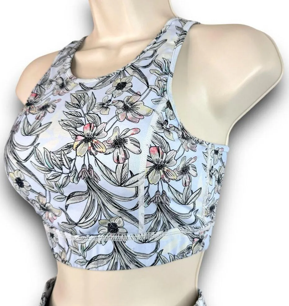 Mono B Blue Floral Print Sports Bra Leggings Activewear Matching Set Size Small - Image 6