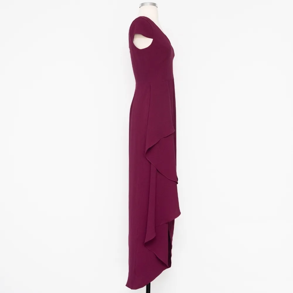 Dress The Population - V-neck Crepe Gown Burgundy Small - Image 5