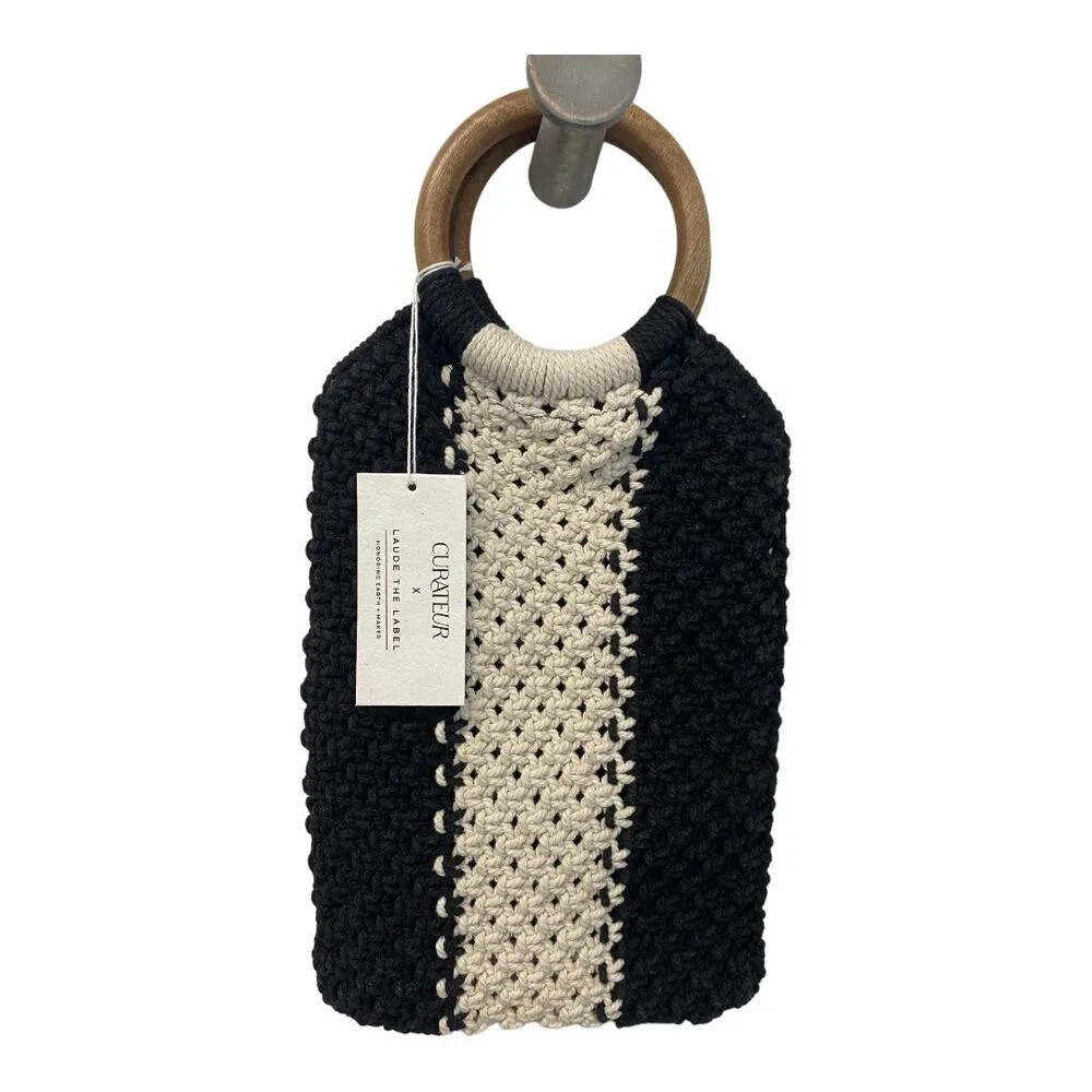 NWT Laude The Label x Rachel Zoe Curateur Gabby Mini Macrame Wood Handle Bag Black - Image 2