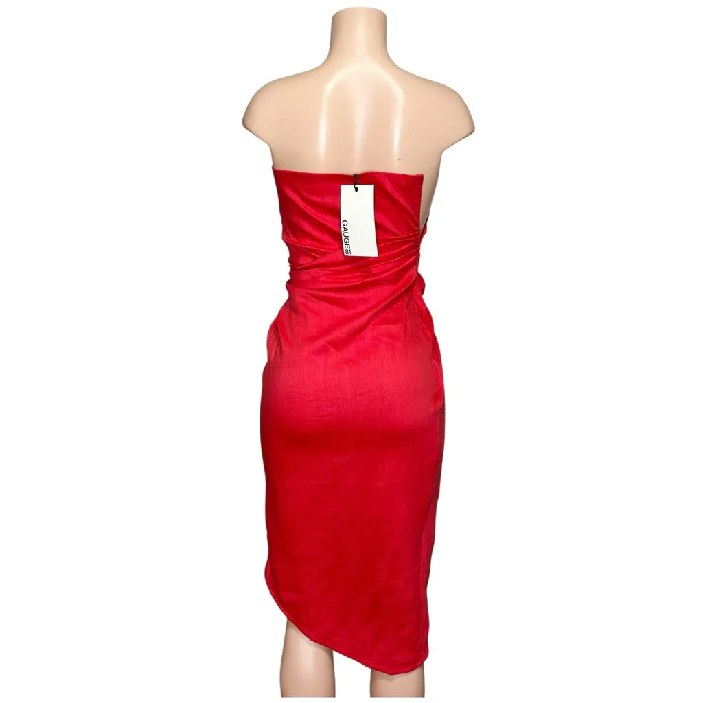 GAUGE81 Lica Strapless Linen Midi Dress, Scarlet, FR34/US2 Red Size 2 - Image 7