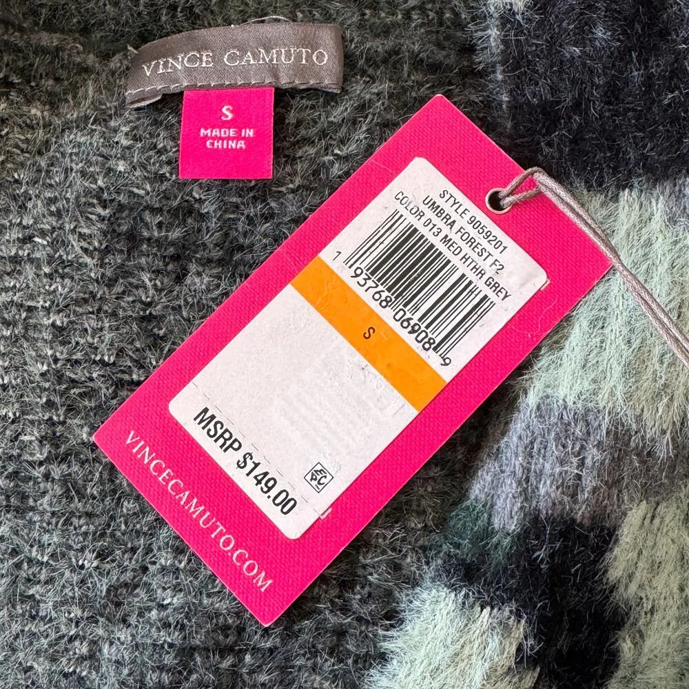 Vince Camuto Small Sweater Cardigan Button-Up Camo Long Sleeve V-Neck Fuzzy New - Image 6