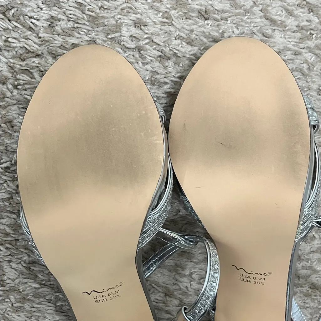 Nina Chic Silver Gemstone Studded Strappy Heels - Size 8.5 - Image 12