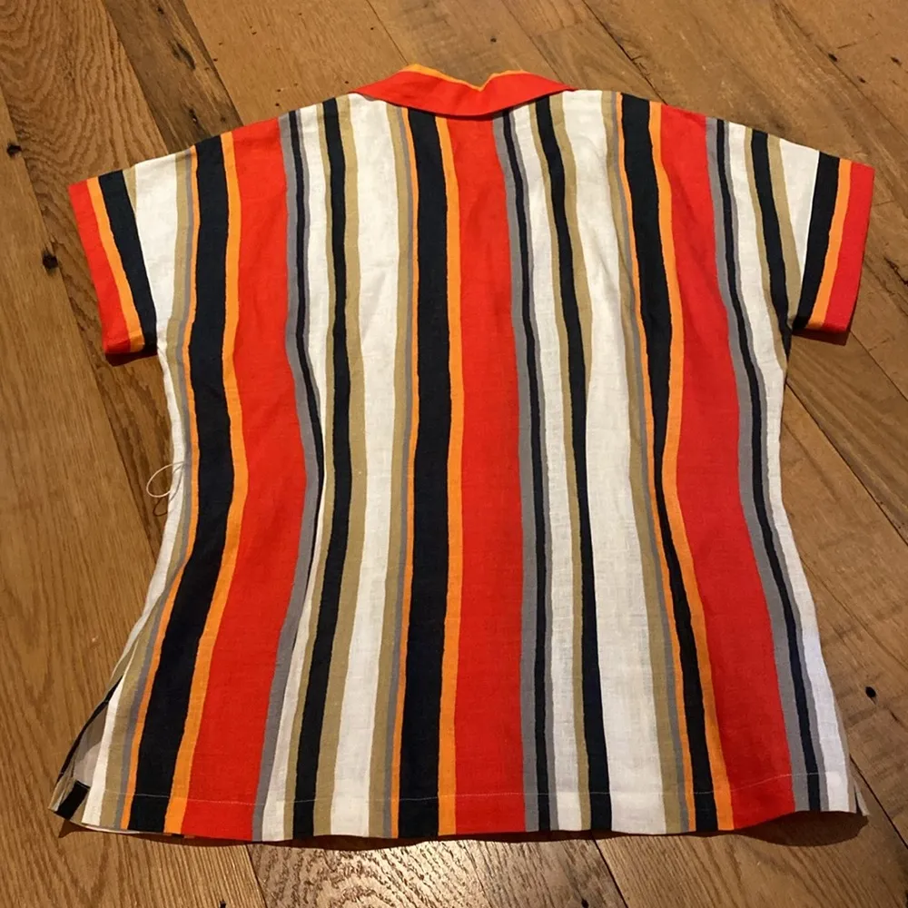 Lafayette 148 New York Linen Blouse Shirt Button Up Stripe Red Orange Cream M Size M - Image 12