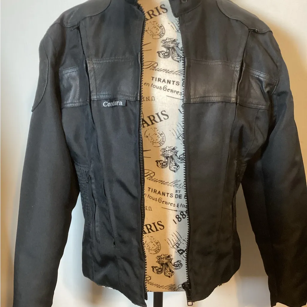 MOTORCYCLE RIDING JACKET BY CORDURA LEATHER TRIM~THINSULATE ZIP OUT LINER SZ SM Black - Image 5
