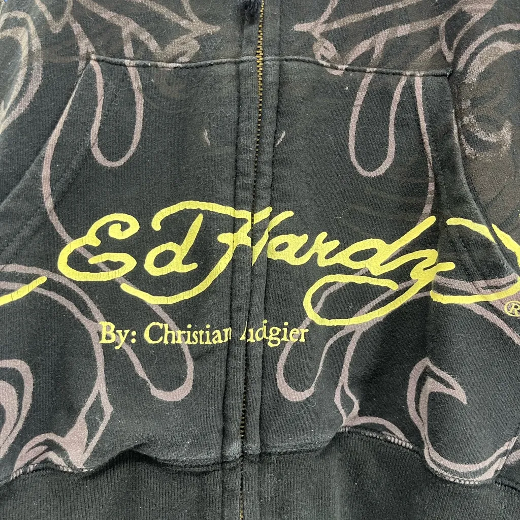Ed Hardy Black Zip-Up with Red and Blue Fish Design - Image 2