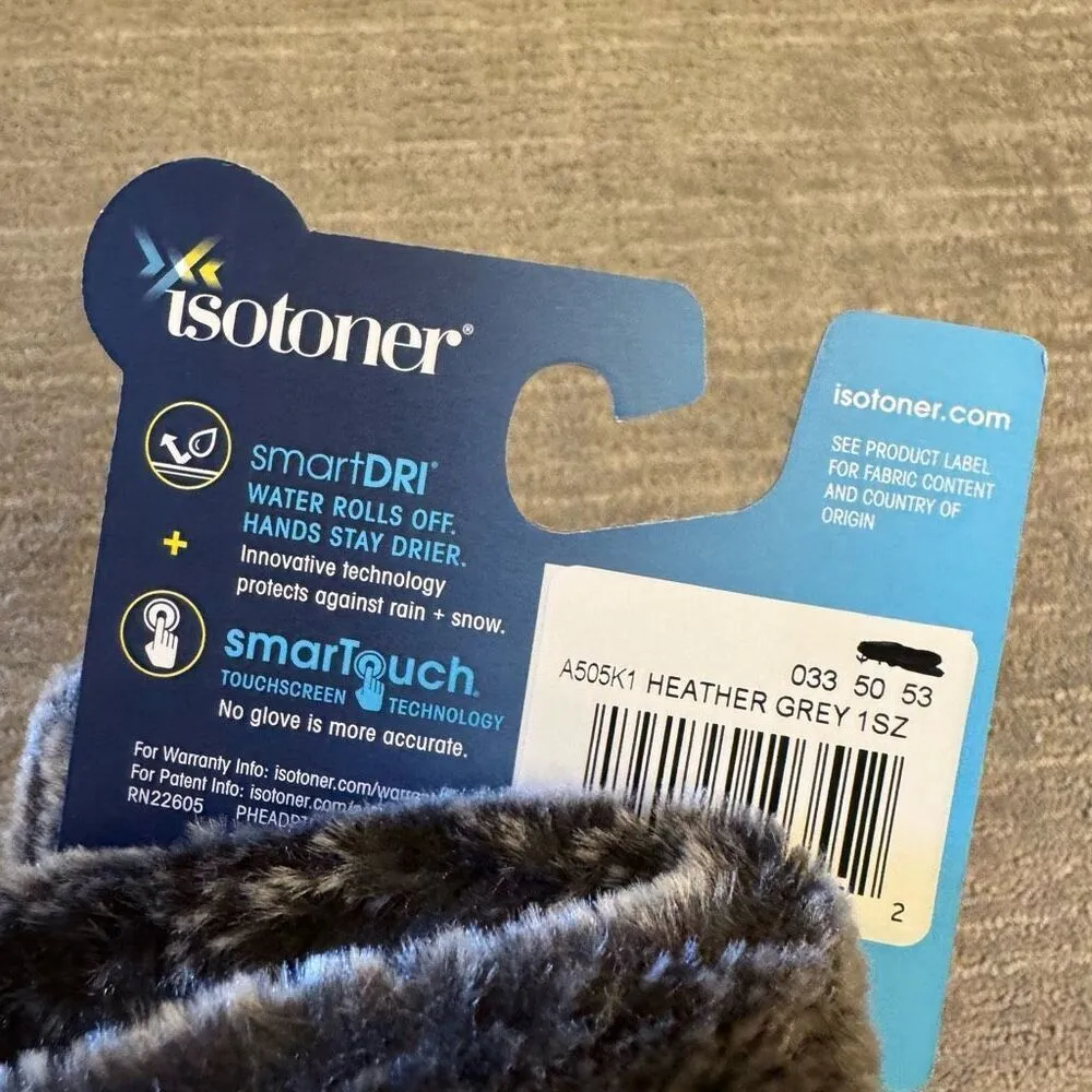 Isotoner Gray Faux Fur Trim Winter Smart Touch Gloves Micro Fleece NWT - Image 4