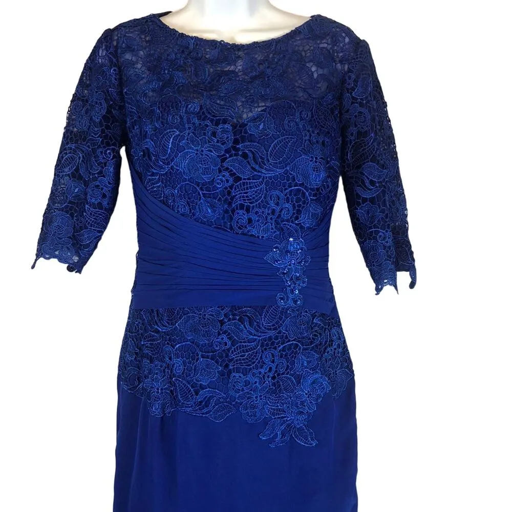 NWT Love Myth evening lace & ruched dress & sheer coat blue size small - Image 4