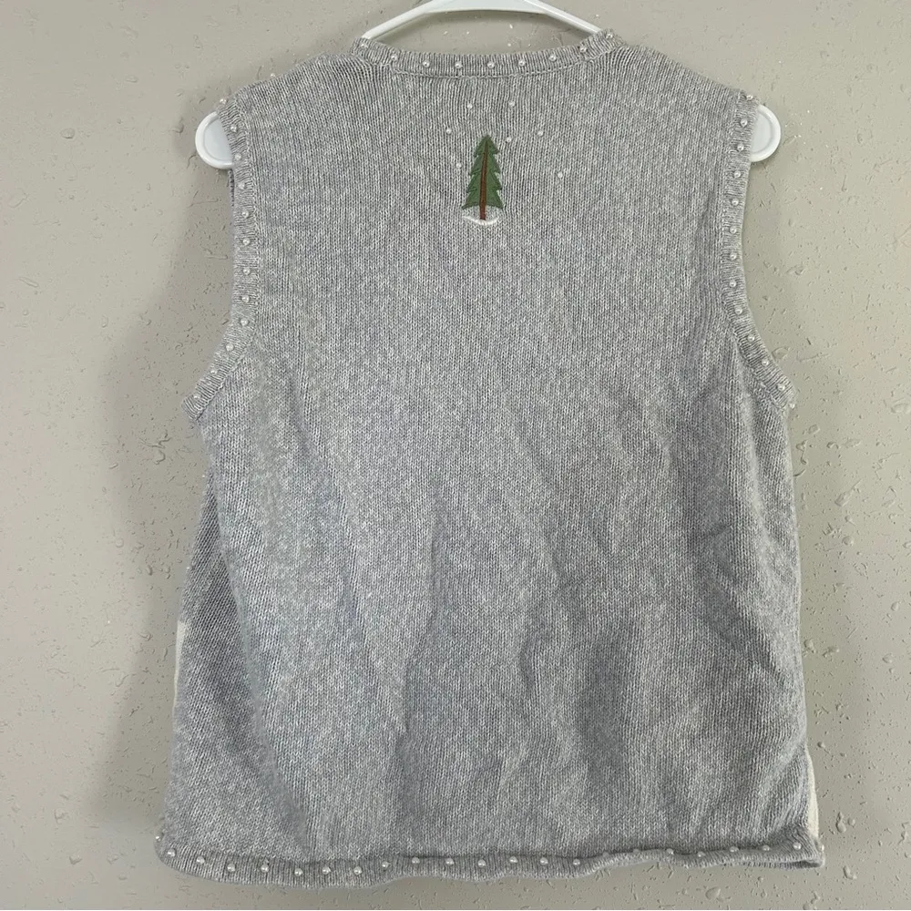 Erika Vintage  Grey Pearl Ice Skating Winter Holiday Ugly Christmas Sweater Vest - Image 4