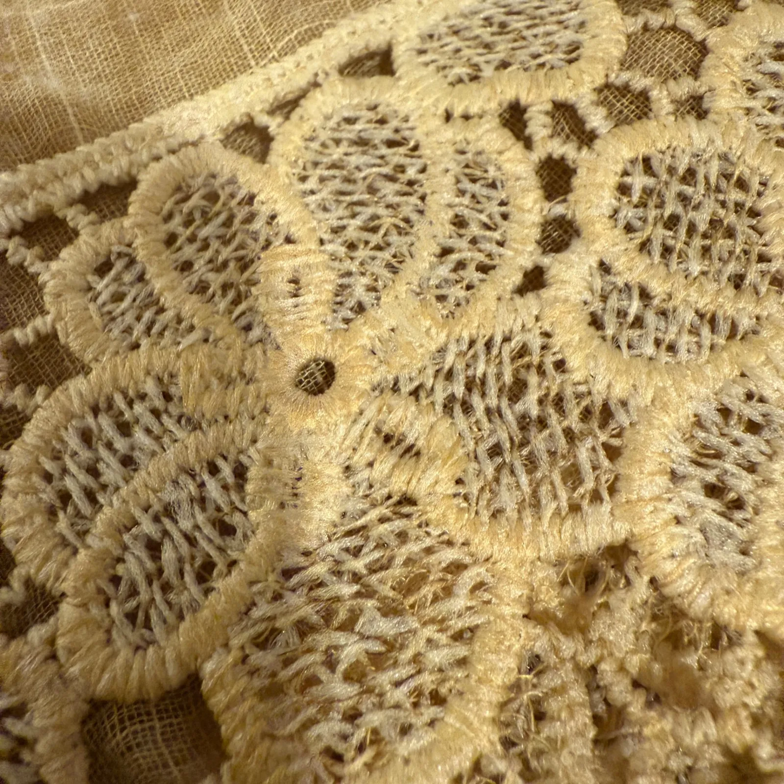 Sheer Lace Trim Scarf Shawl Wrap Gold Tan Lightweight 65% Cotton 35% Viscose - Image 4